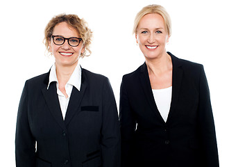 Image showing Team of two smiling businesswomen posing