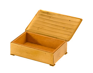 Image showing Gold color metal wooden jewelry box isolated 