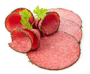 Image showing slices of salami sausage