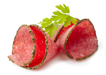 Image showing slices of salami sausage