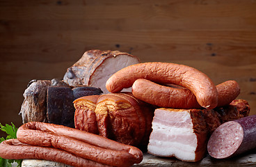 Image showing smoked meat and sausages