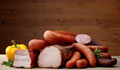 Image showing smoked meat and sausages