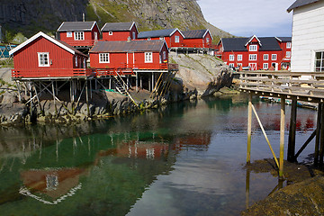 Image showing Red rorbu fishing huts