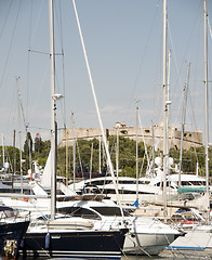 Image showing yachts harbor of Antibes France on the French Riviera with castl