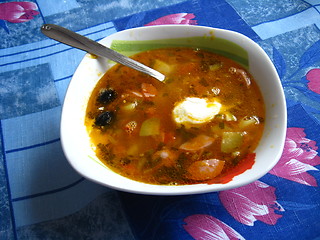 Image showing Soup in a plate on the table