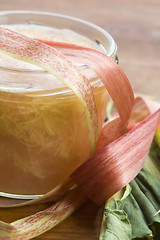 Image showing Rhubarb jam in glass jar