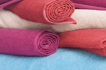 Image showing stacked of colorful towels