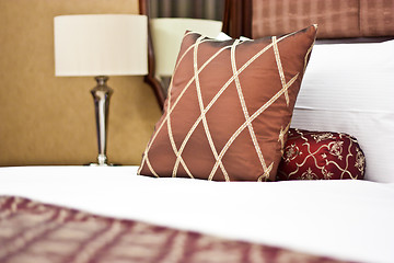 Image showing Pillows in Hotel bedroom