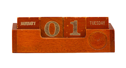 Image showing wooden calendar 2013 New year January 1 Tuesday 