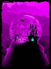 Image showing House on hill at night with moon. EPS 8