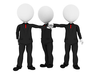 Image showing 3d rendered business people in uniform putting hands together al