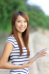 Image showing woman using tablet computer