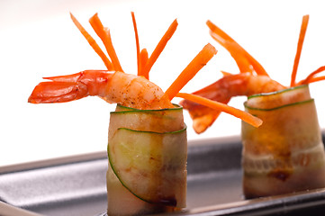 Image showing colorful  prawn shrimps appetizer snack