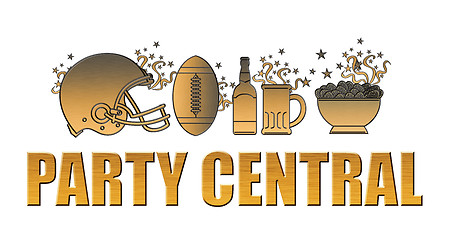 Image showing american football helmet ball beer chips party central