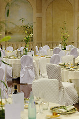 Image showing Wedding tables for indoor dinner