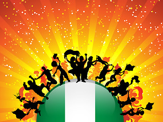 Image showing Nigeria Sport Fan Crowd with Flag