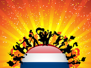 Image showing Netherlands Sport Fan Crowd with Flag