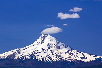 Image showing Mount hood with Smoke Stack Clouds