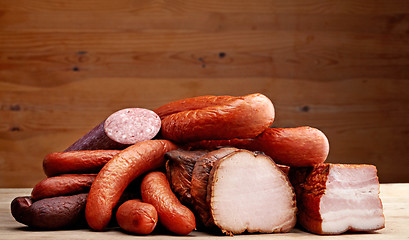 Image showing smoked meat and sausages