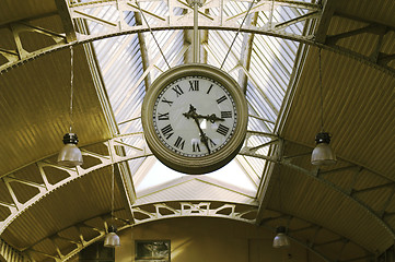 Image showing Hanging public clocks