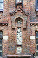 Image showing Ornamented Brick Facade of Old Building