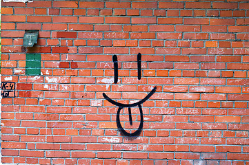 Image showing Brick Wall and Smile Graffiti 