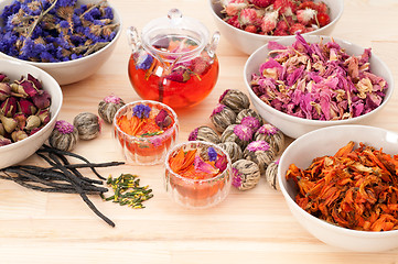 Image showing Herbal natural floral tea infusion with dry flowers