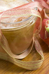 Image showing Rhubarb jam in glass jar