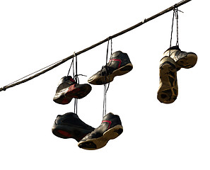 Image showing Sneakers Hanging on a Telephone Line