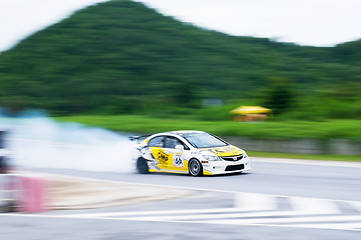 Image showing Racing car blows up engine