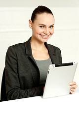 Image showing Corporate lady using wireless tablet device