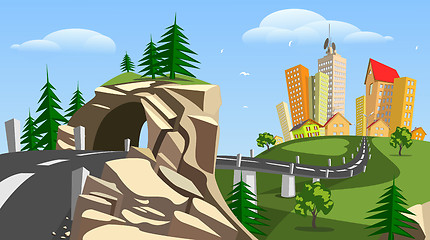 Image showing Vector city and tunnel - summer