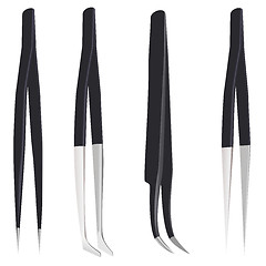 Image showing Set of steel tweezers