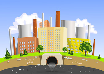 Image showing Factory air and water pollution