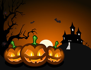 Image showing Halloween pumpkin and haunted castle