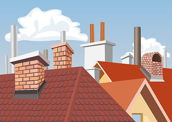 Image showing Chimneys on the roofs of houses