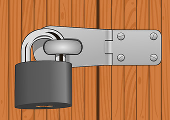 Image showing Closeup wood door with padlock