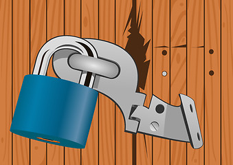 Image showing Wooden door with a broken lock