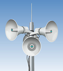 Image showing Speakers - megaphones on a pole