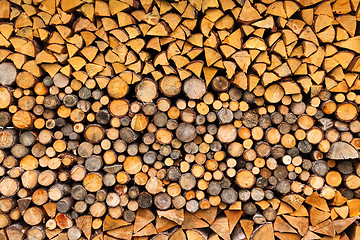 Image showing Pile of wood logs ready for winter