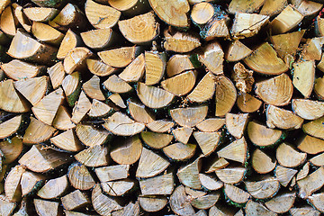 Image showing Background of Stacked Chopped Firewood Logs
