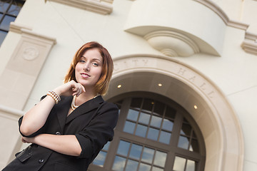 Image showing Young Pretty Businesswoman Outside in Front of City Hall