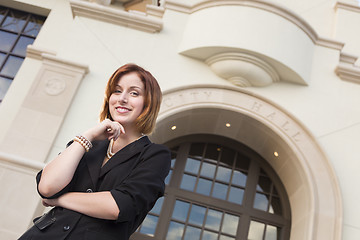 Image showing Young Pretty Businesswoman Outside in Front of City Hall