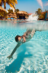 Image showing teenager floats in pool