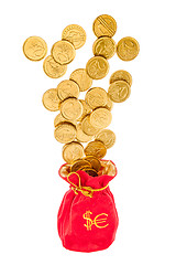 Image showing Sack with euro and dollars coins