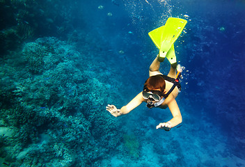 Image showing  boy floats under water