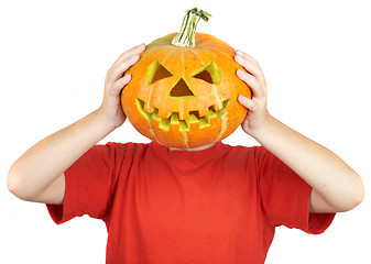 Image showing  boy with jack-o-lantern. halloween.
