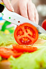 Image showing Woman's hands cutting vegetables