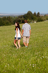 Image showing young love couple smiling outdoor in summer 