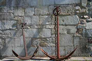 Image showing Two old anchors